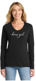 Mane Street Horse Girl  Long Sleeve Soft Cotton Shirt V-Neck