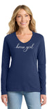 Mane Street Horse Girl  Long Sleeve Soft Cotton Shirt V-Neck