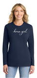 Mane Street Horse Girl Long Sleeve Soft Cotton Shirt Crew Neck